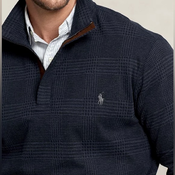 Polo Ralph Lauren Men 1/4 Zip Luxury Jersey Herringbone Pullover Navy HTR Small - Picture 1 of 13